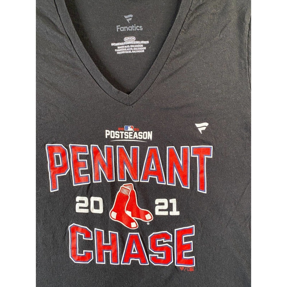 Boston Red Sox Shirt Womens Small Black Red MLB Baseball V Neck Ladies